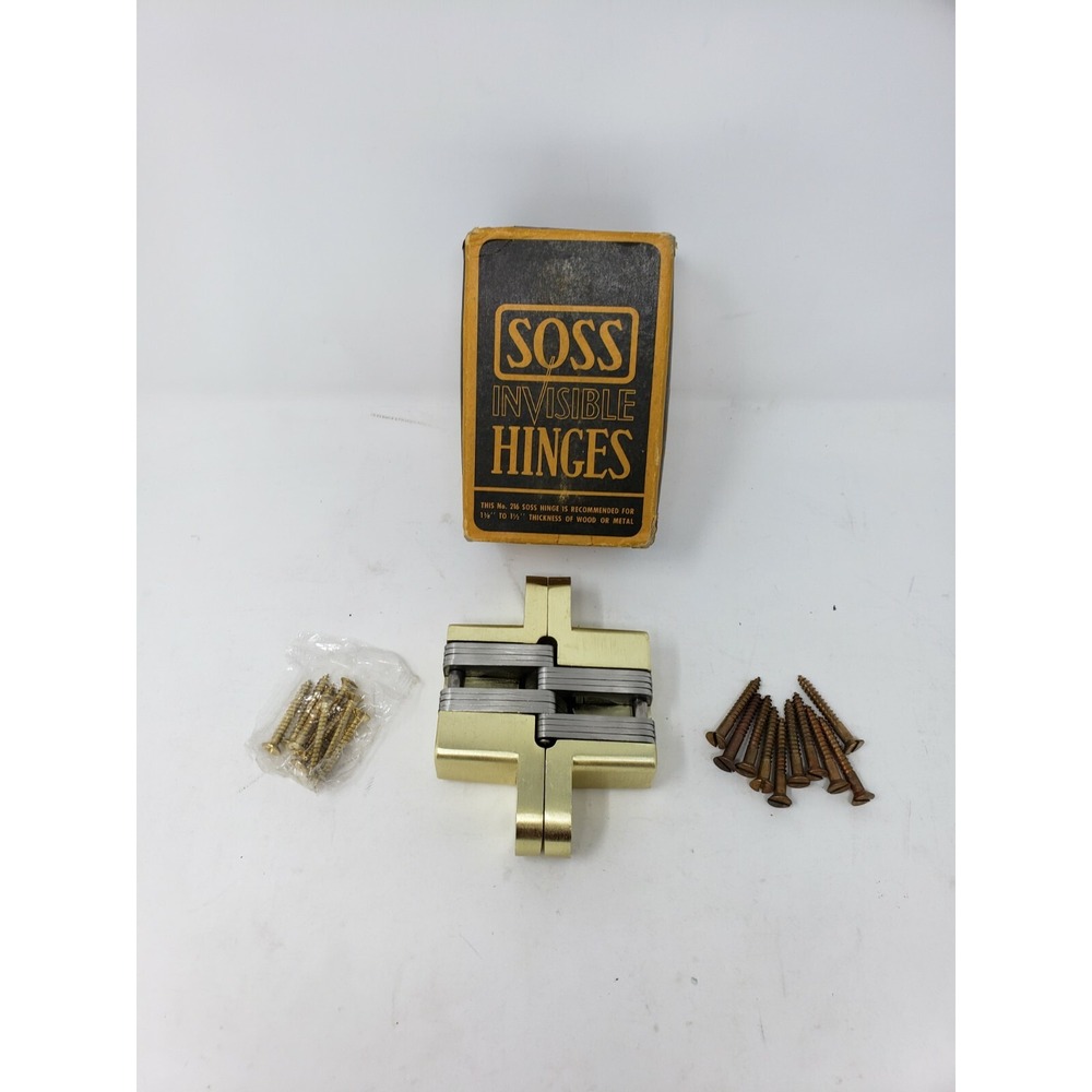 SOSS Invisible Hinges No. 216US4 Dull Brass 1 3/8 to 1 1/2 Wood Metal Box Screws